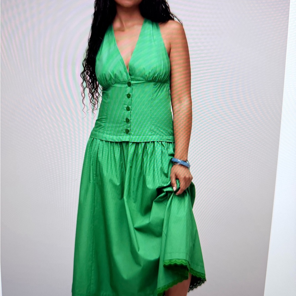 Anthropologie MAEVE Green Halter Maxi Dress ~ ADORABLE!! Size Medium